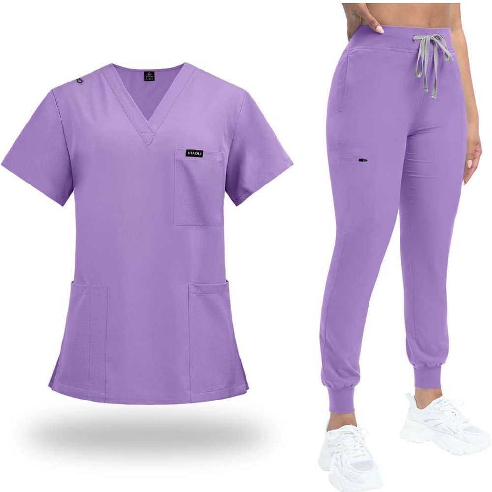 NEW Scrubs Set Classic VNeck Top and Yoga Jogger Pant Uniform Size Medium
